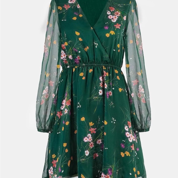CUPSHE Green Floral V-Neck Long Sleeve Dress - Picture 3 of 3